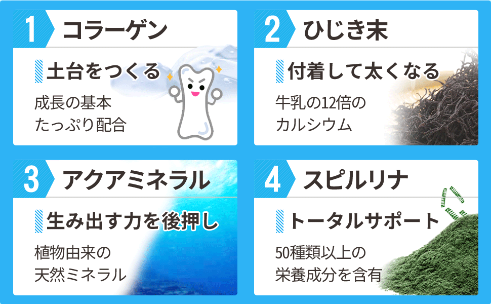 4つの厳選素材で成長をサポート